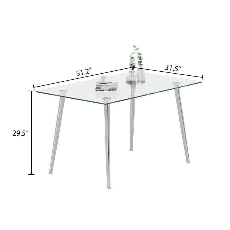 0.32 Thick Tempered Glass Top Dining Table with Stainless Steel Legs for Small Space, Dining Room