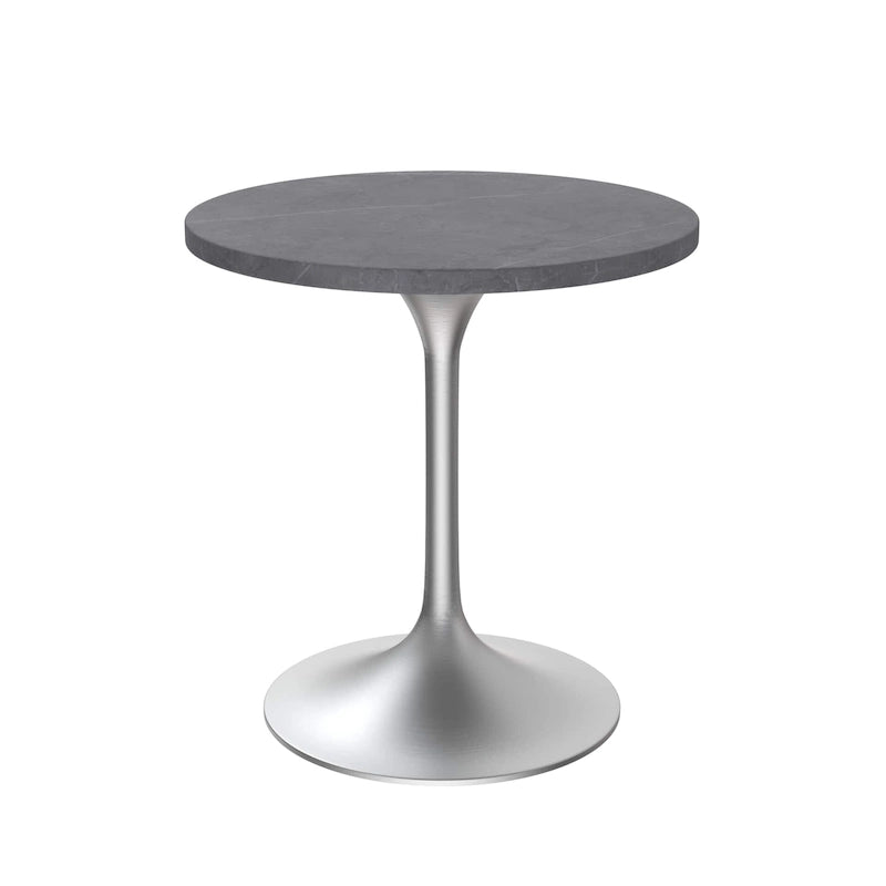 27 Round Dining Table with Stone Tabletop and Brushed Chrome Base for Kitchen and Dining Room