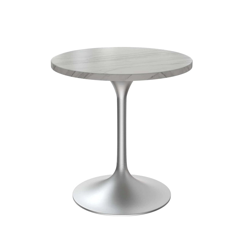 27 Round Dining Table with Stone Tabletop and Brushed Chrome Base for Kitchen and Dining Room