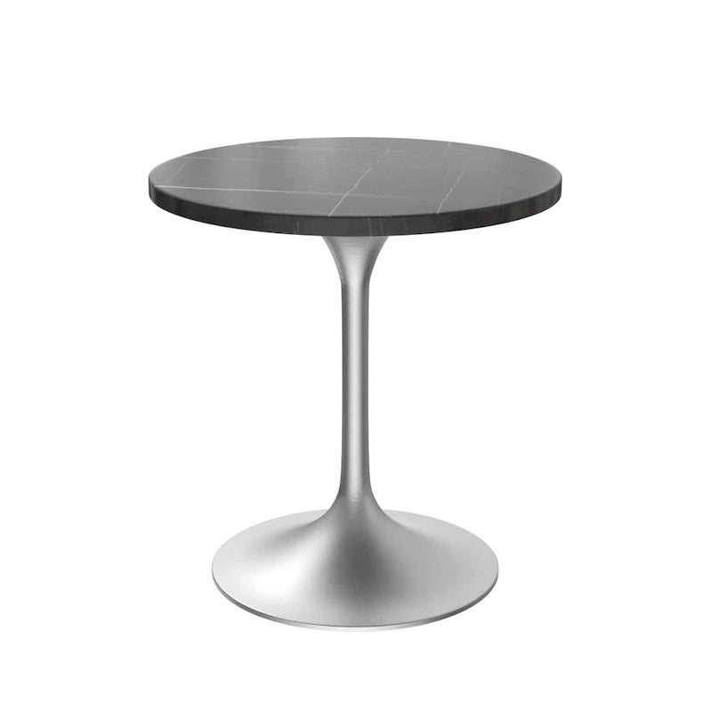 27 Round Dining Table with Stone Tabletop and Brushed Chrome Base for Kitchen and Dining Room