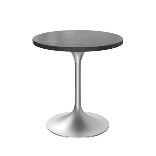 27 Round Dining Table with Stone Tabletop and Brushed Chrome Base for Kitchen and Dining Room