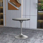27 Round Dining Table with Stone Tabletop and Brushed Chrome Base for Kitchen and Dining Room
