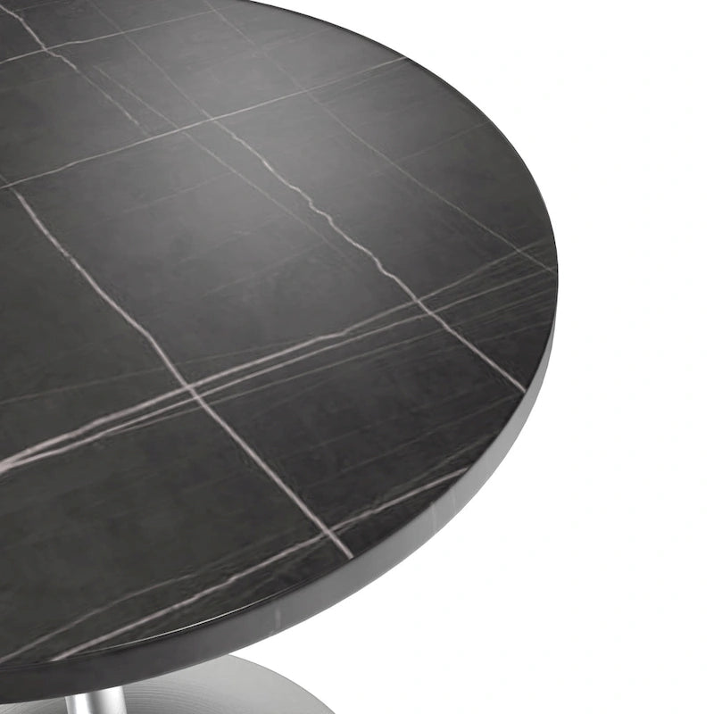 27 Round Dining Table with Stone Tabletop and Brushed Chrome Base for Kitchen and Dining Room