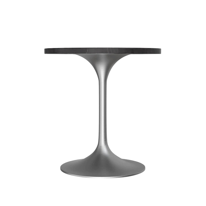 27 Round Dining Table with Stone Tabletop and Brushed Chrome Base for Kitchen and Dining Room