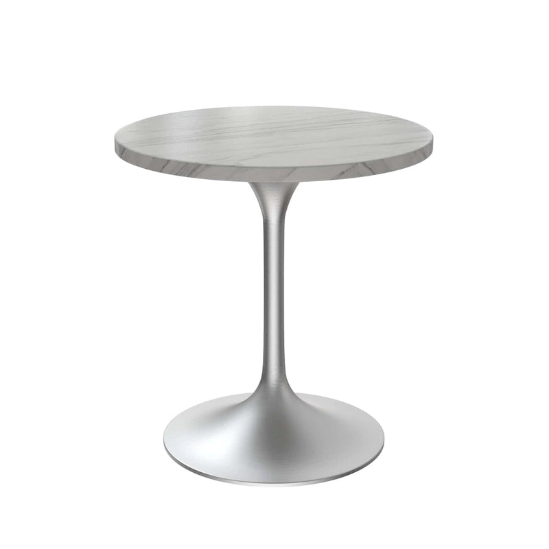 27 Round Dining Table with Stone Tabletop and Brushed Chrome Base for Kitchen and Dining Room