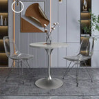 27 Round Dining Table with Stone Tabletop and Brushed Chrome Base for Kitchen and Dining Room