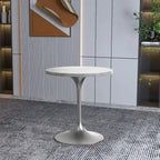 27 Round Dining Table with Stone Tabletop and Brushed Chrome Base for Kitchen and Dining Room