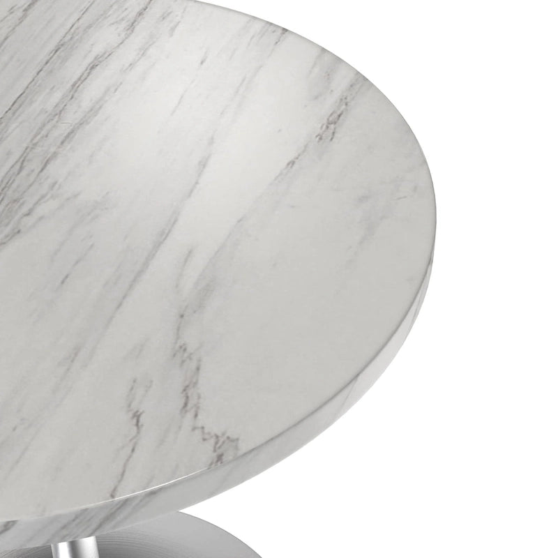 27 Round Dining Table with Stone Tabletop and Brushed Chrome Base for Kitchen and Dining Room