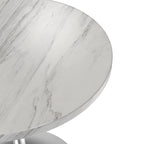 27 Round Dining Table with Stone Tabletop and Brushed Chrome Base for Kitchen and Dining Room