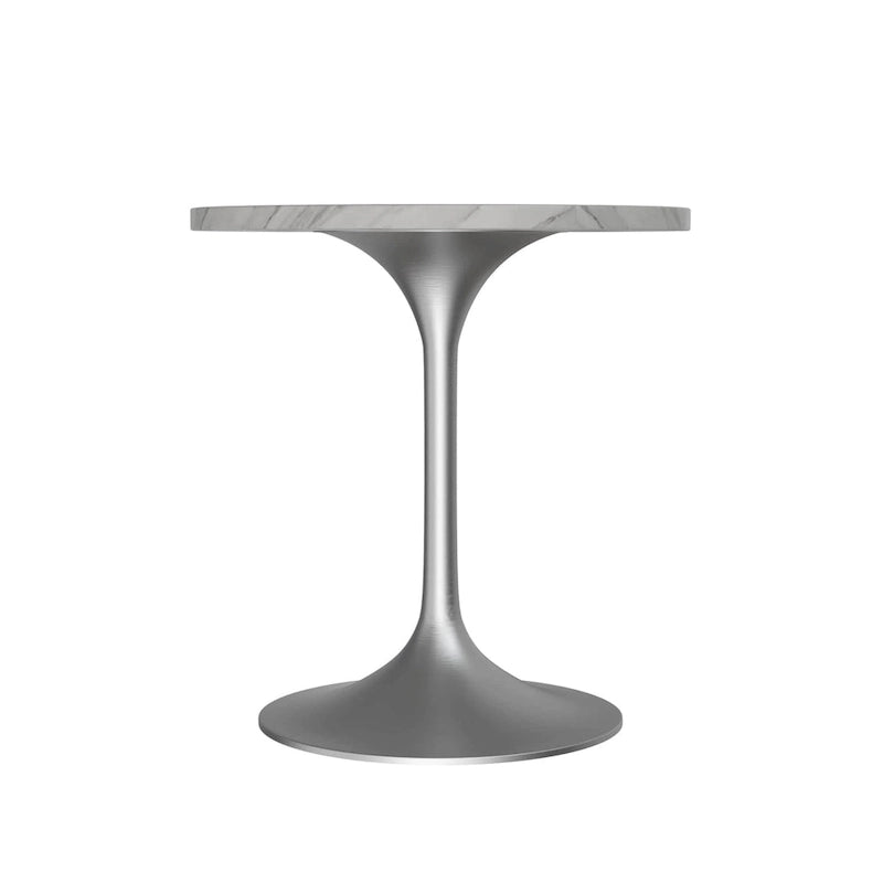 27 Round Dining Table with Stone Tabletop and Brushed Chrome Base for Kitchen and Dining Room