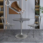 27 Round Dining Table with Stone Tabletop and Brushed Chrome Base for Kitchen and Dining Room