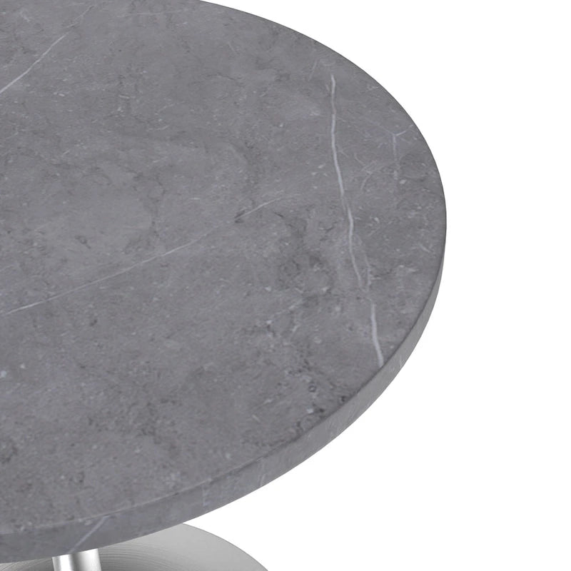 27 Round Dining Table with Stone Tabletop and Brushed Chrome Base for Kitchen and Dining Room