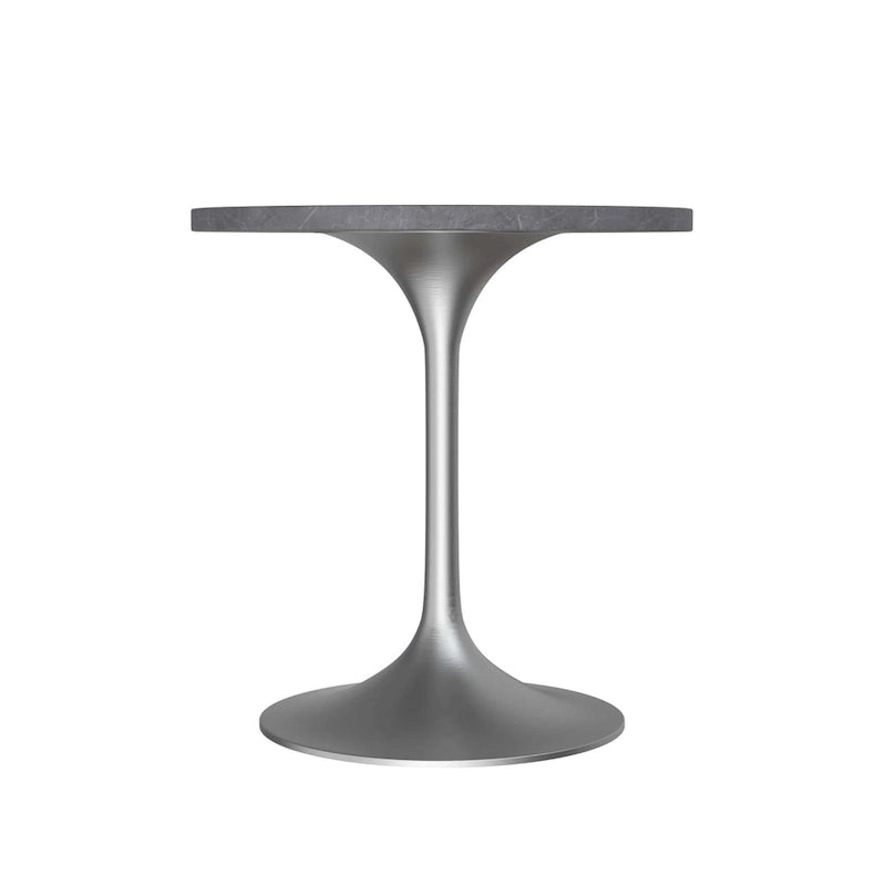 27 Round Dining Table with Stone Tabletop and Brushed Chrome Base for Kitchen and Dining Room