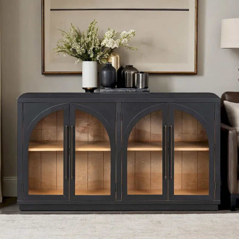 4-Door Large Storage Retro Sideboard with Metal Handles and Adjustable Shelves for Kitchen, Dining Room and Living Room