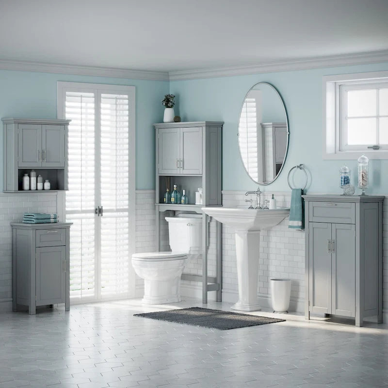 Over the Toilet Bathroom Spacesaver Wall Medicine Storage Cabinet with Adjustable Shelf - Gray