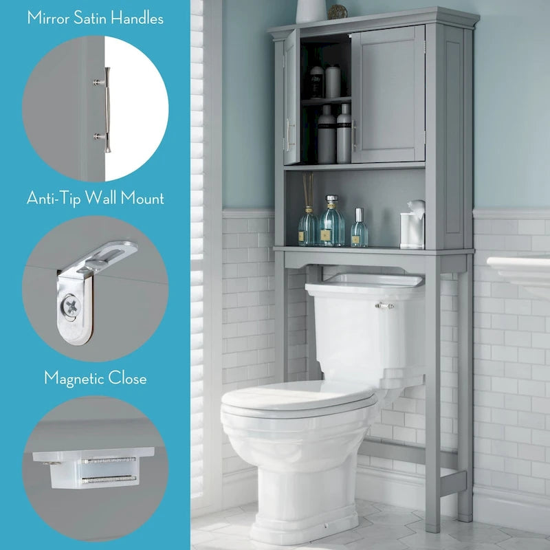 Over the Toilet Bathroom Spacesaver Wall Medicine Storage Cabinet with Adjustable Shelf - Gray