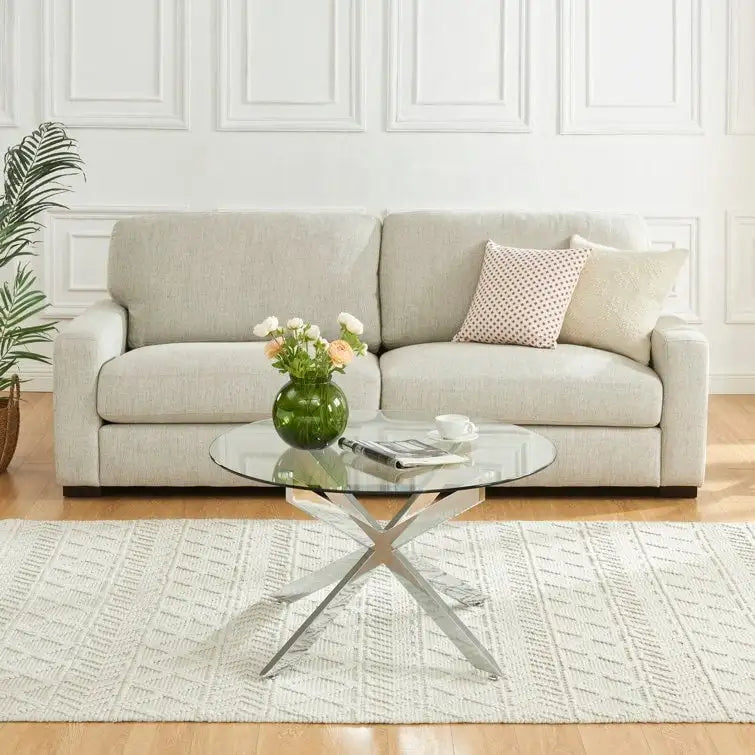 35.4 Round Coffee Table with Glass Top