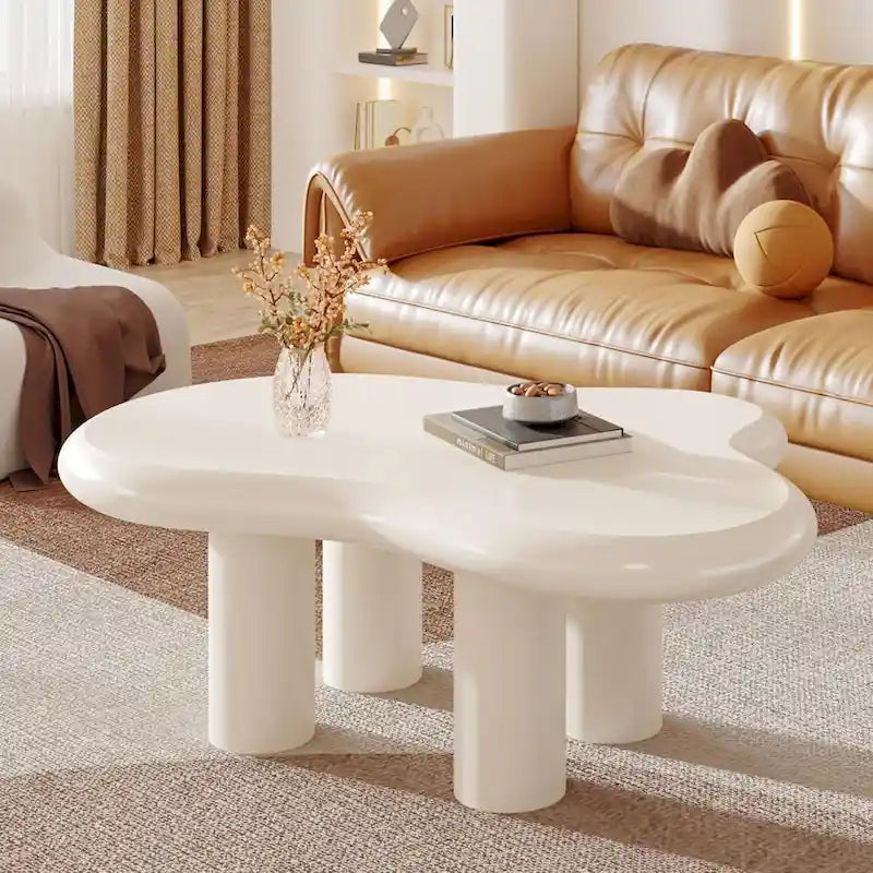 39.4 Inches Cloud-Shaped Engineered Wood Coffee Table with 4 PVC Legs