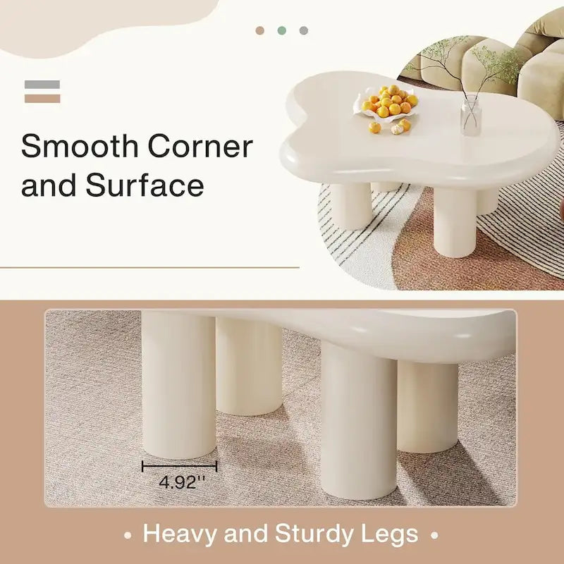 39.4 Inches Cloud-Shaped Engineered Wood Coffee Table with 4 PVC Legs