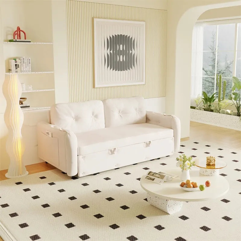 66.2Queen Pull Out Sofa Bed, Hydraulic System Convertible Sleeper Sofa