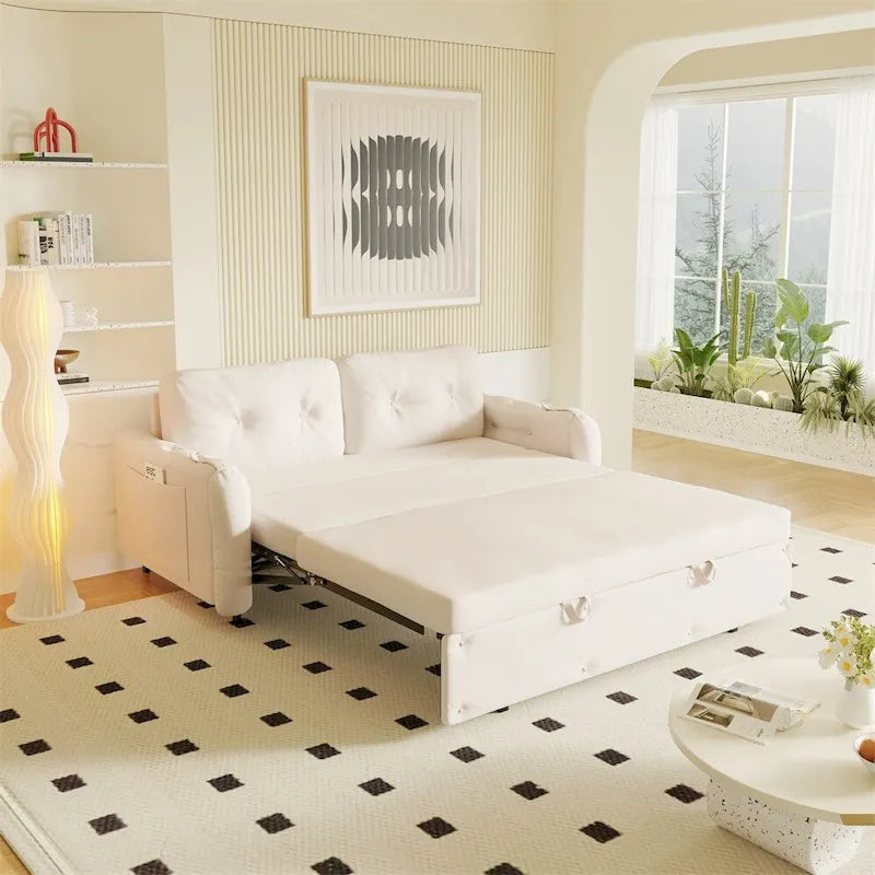 66.2Queen Pull Out Sofa Bed, Hydraulic System Convertible Sleeper Sofa