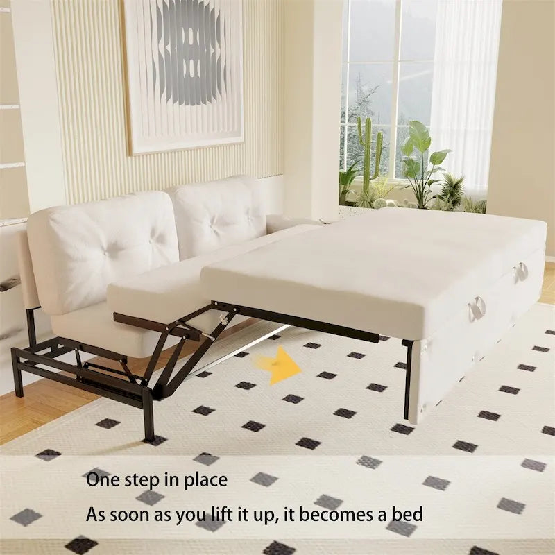 66.2Queen Pull Out Sofa Bed, Hydraulic System Convertible Sleeper Sofa
