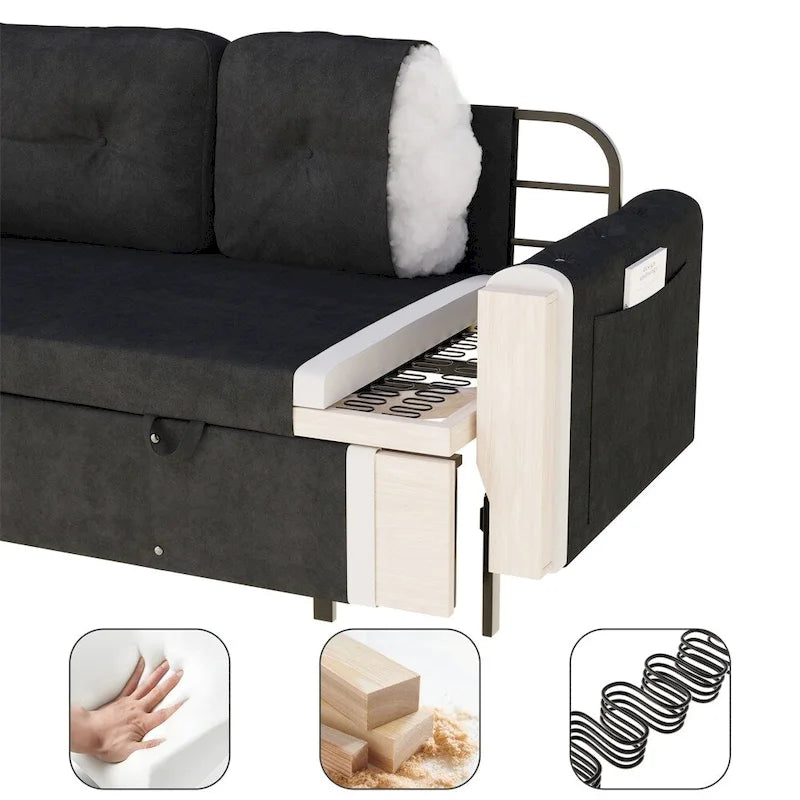 66.2Queen Pull Out Sofa Bed, Hydraulic System Convertible Sleeper Sofa