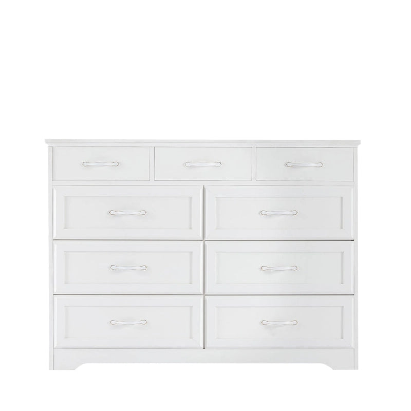 Bedroom Dresser, 9 Drawer Long Dresser with Antique Handles, Wood Chest of Drawers for Kids Room, Living Room, Entry and Hallway