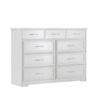 Bedroom Dresser, 9 Drawer Long Dresser with Antique Handles, Wood Chest of Drawers for Kids Room, Living Room, Entry and Hallway