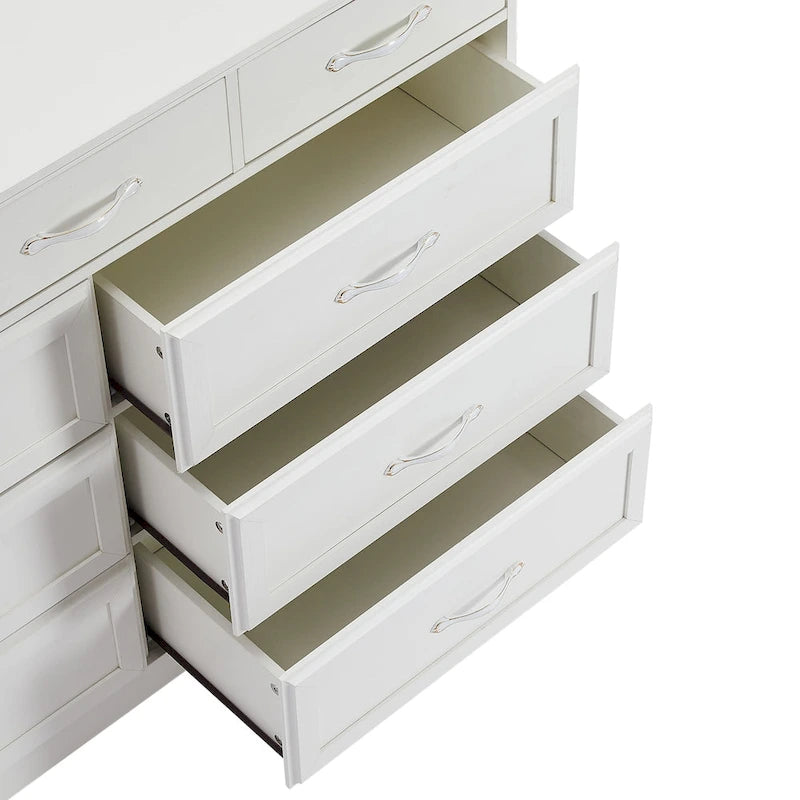 Bedroom Dresser, 9 Drawer Long Dresser with Antique Handles, Wood Chest of Drawers for Kids Room, Living Room, Entry and Hallway