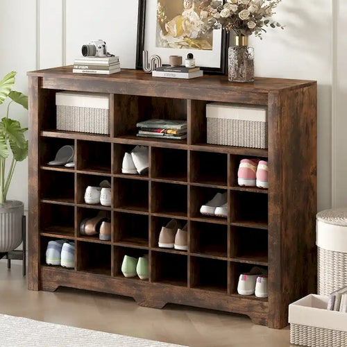 24-Cubby Shoe Cabinet and Sideboard for Hallway, Bedroom, or Living Room