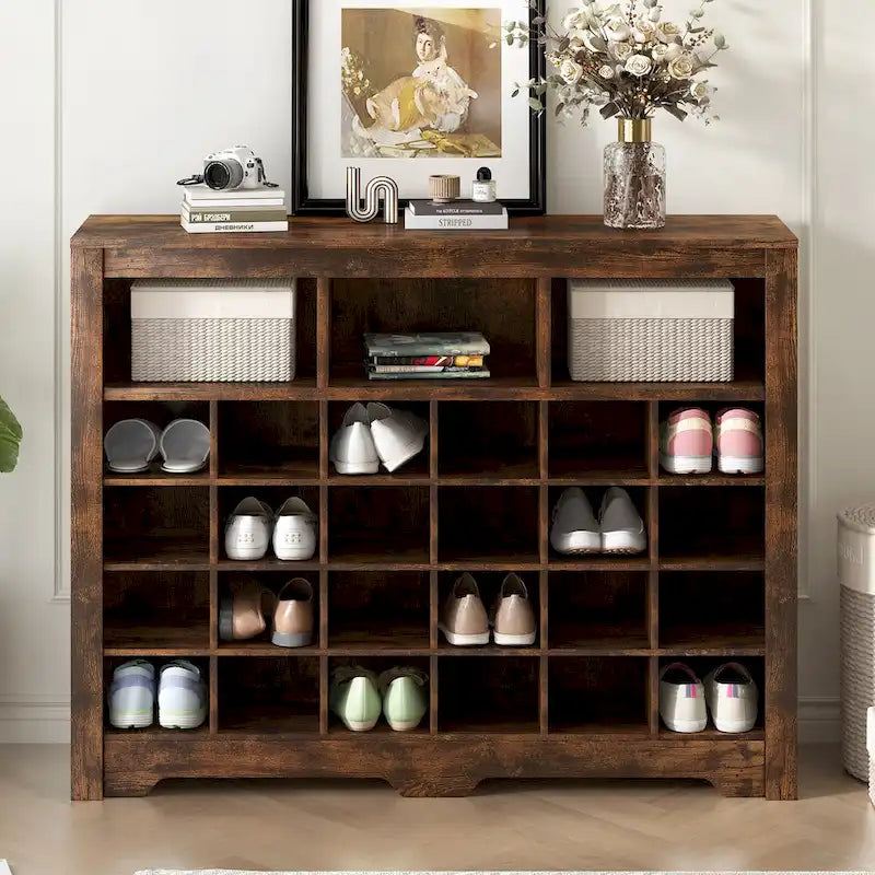24-Cubby Shoe Cabinet and Sideboard for Hallway, Bedroom, or Living Room