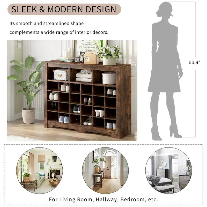 24-Cubby Shoe Cabinet and Sideboard for Hallway, Bedroom, or Living Room