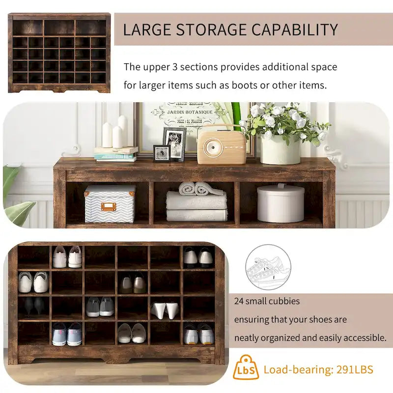 24-Cubby Shoe Cabinet and Sideboard for Hallway, Bedroom, or Living Room