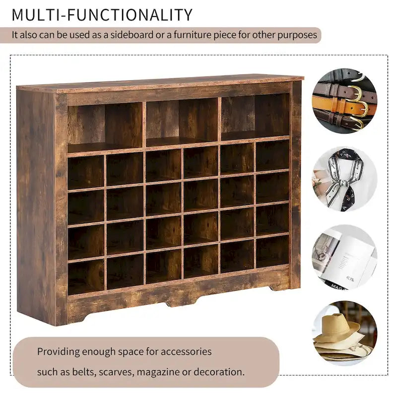 24-Cubby Shoe Cabinet and Sideboard for Hallway, Bedroom, or Living Room