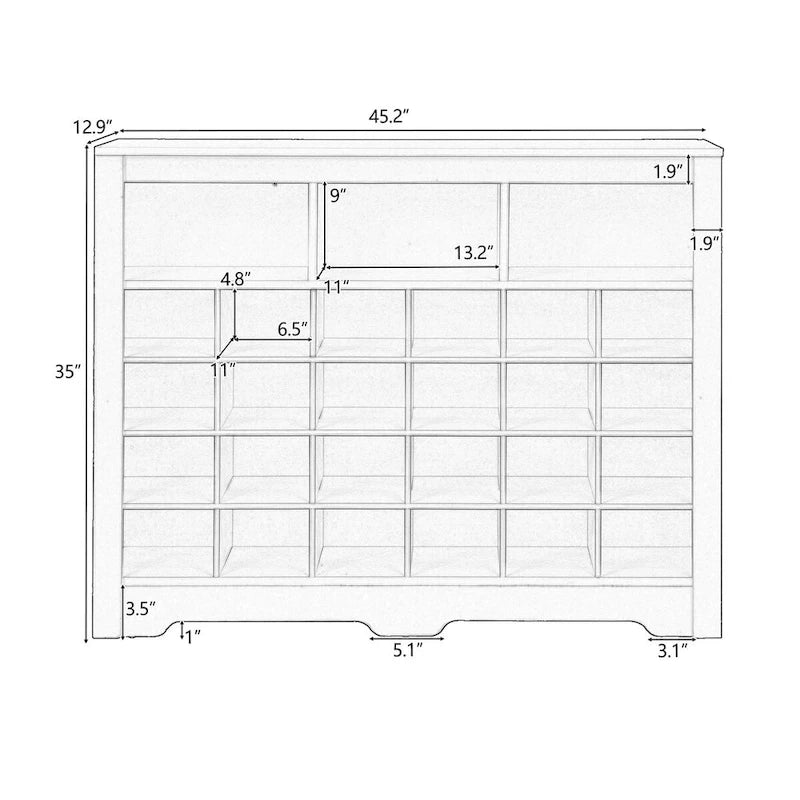 24-Cubby Shoe Cabinet and Sideboard for Hallway, Bedroom, or Living Room