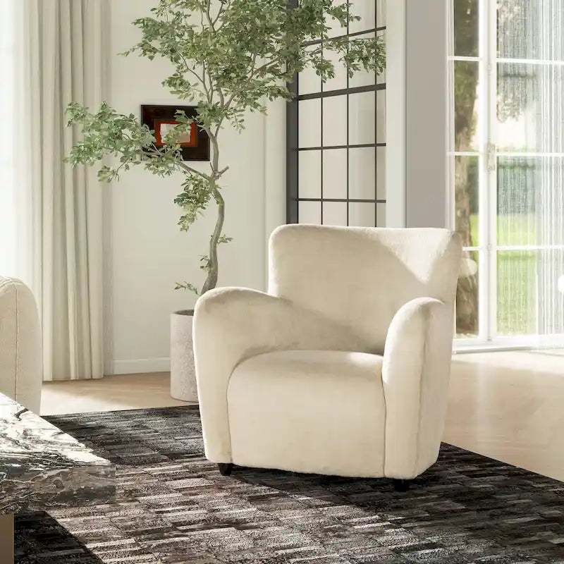 Wolffe 32 Transitional Faux Fur Upholstered Curved Arm Accent Chair