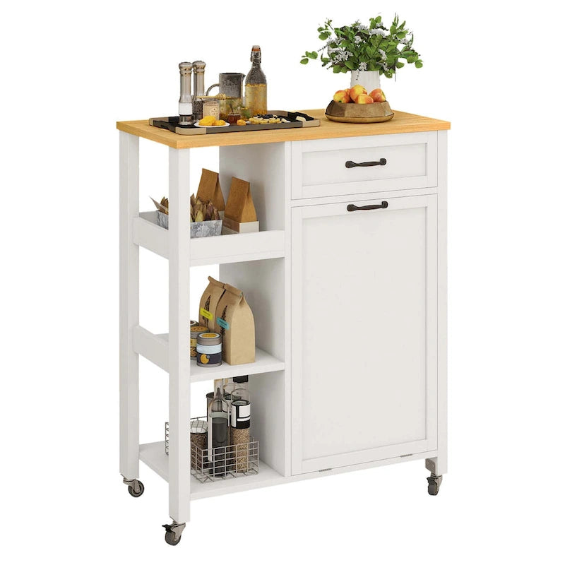 Kitchen Island Cart on Wheels with Trash Can Storage Cabinet