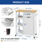 Kitchen Island Cart on Wheels with Trash Can Storage Cabinet