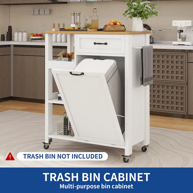 Kitchen Island Cart on Wheels with Trash Can Storage Cabinet