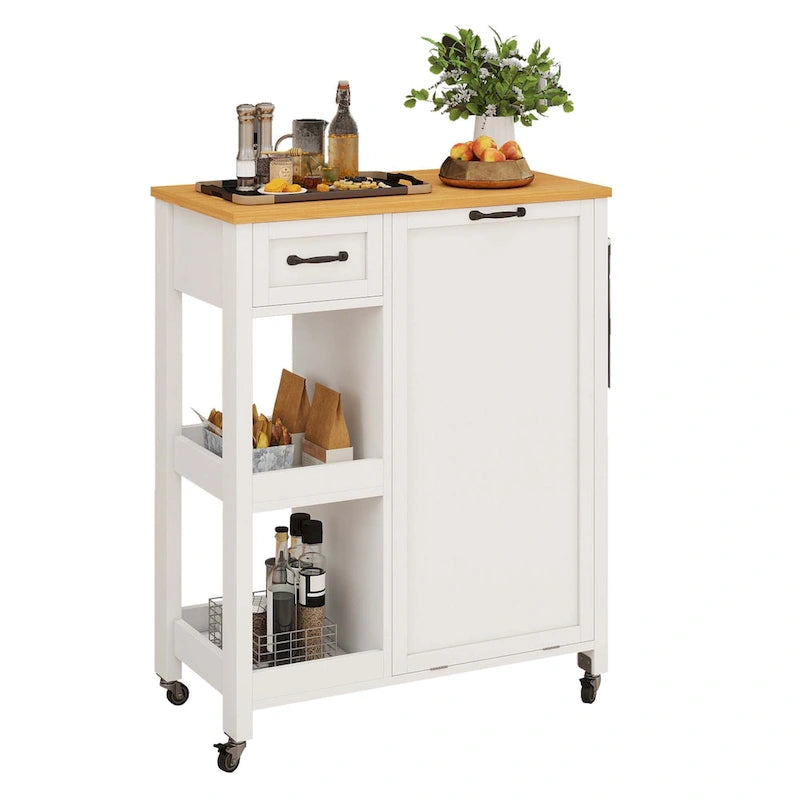 Kitchen Island Cart on Wheels with Trash Can Storage Cabinet