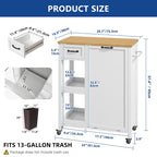 Kitchen Island Cart on Wheels with Trash Can Storage Cabinet