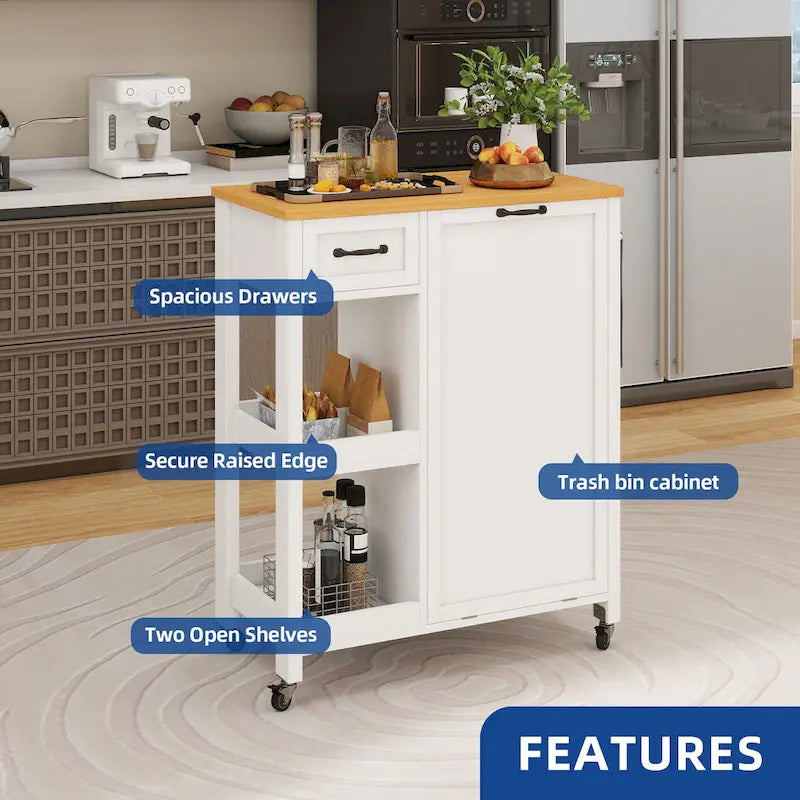 Kitchen Island Cart on Wheels with Trash Can Storage Cabinet