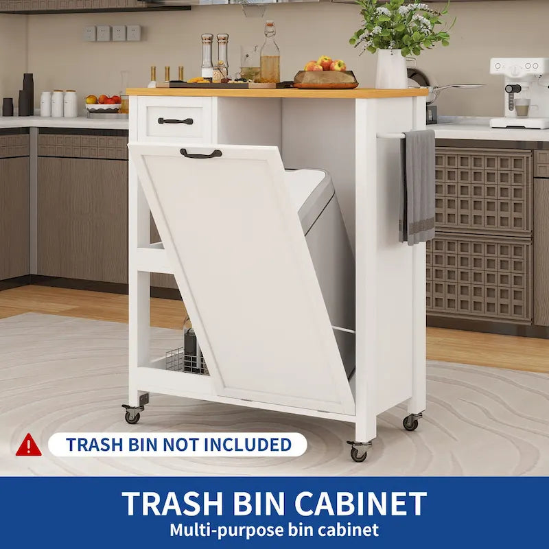 Kitchen Island Cart on Wheels with Trash Can Storage Cabinet