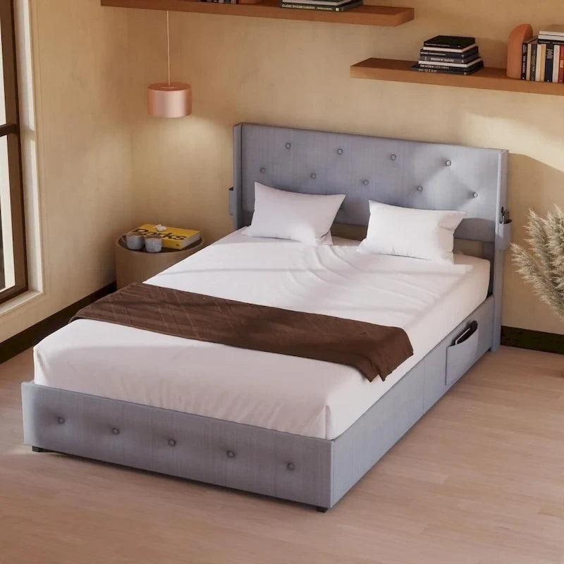 Full Size Bed Frame Gas Lift Upholstered Storage Bed