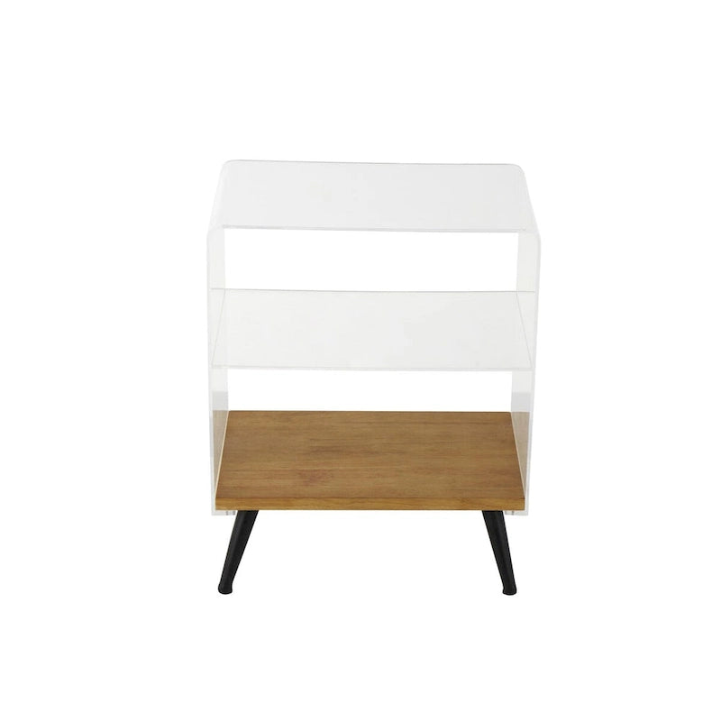 Acrylic Plastic 1 Shelf Side End Accent Table with Wood Base and Black Legs - Clear