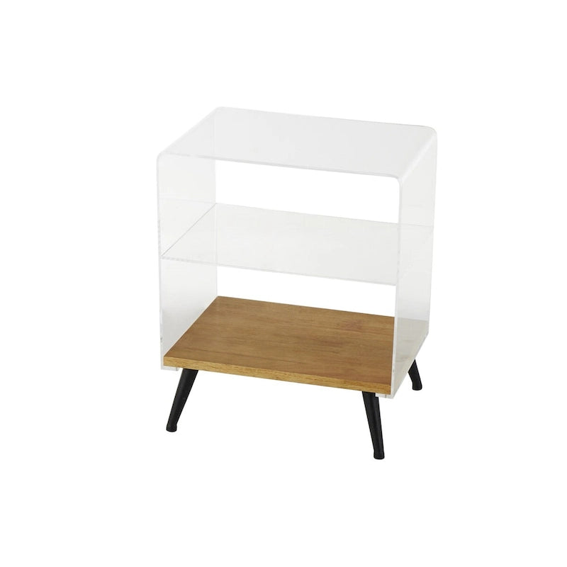 Acrylic Plastic 1 Shelf Side End Accent Table with Wood Base and Black Legs - Clear