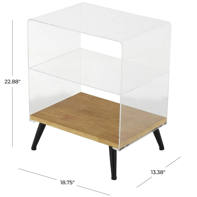 Acrylic Plastic 1 Shelf Side End Accent Table with Wood Base and Black Legs - Clear