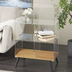 Acrylic Plastic 1 Shelf Side End Accent Table with Wood Base and Black Legs - Clear