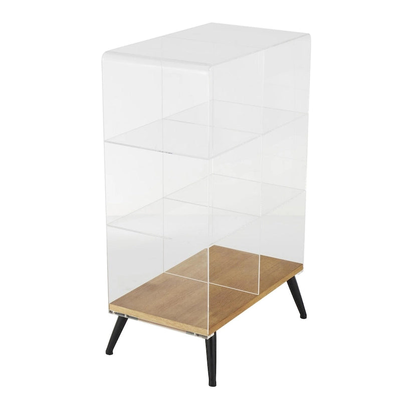 Acrylic Plastic 1 Shelf Side End Accent Table with Wood Base and Black Legs - Clear